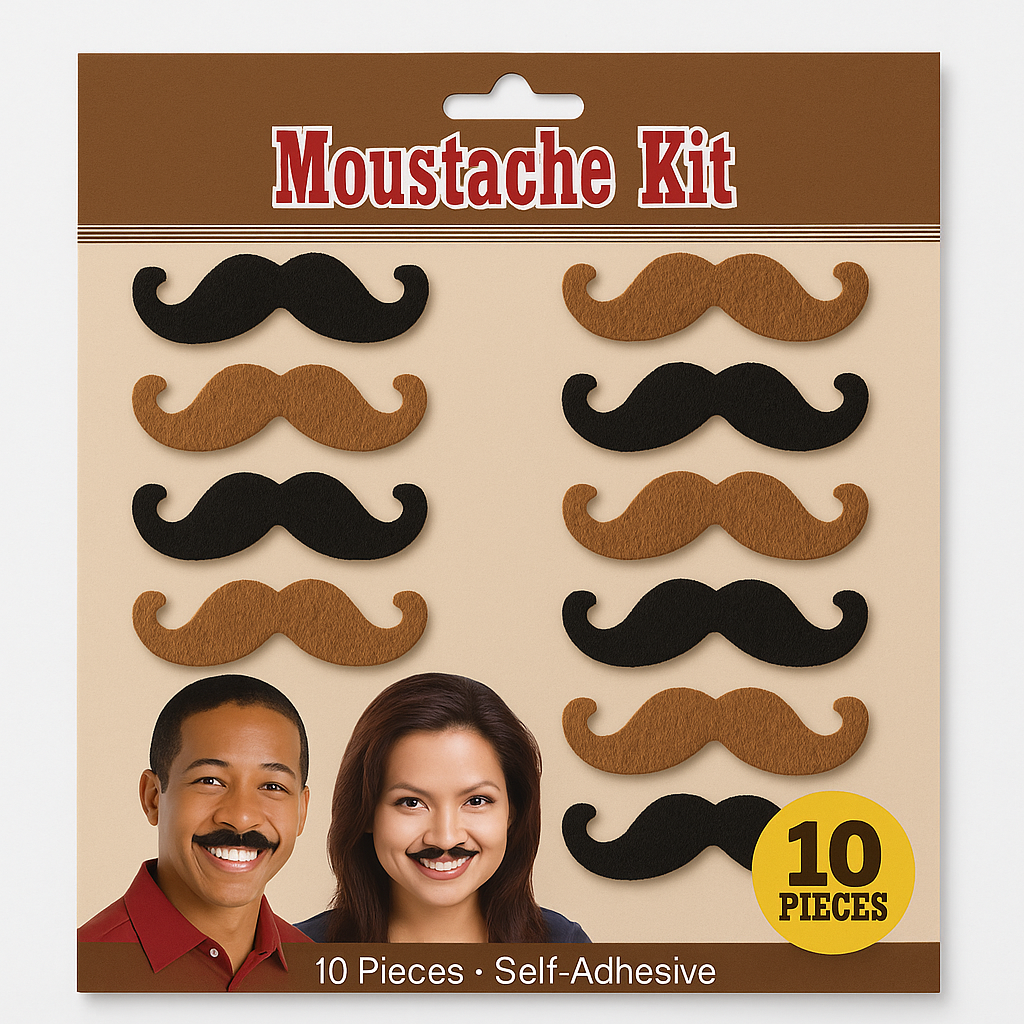 Self-Adhesive Western Moustache Kit - 10 Pack