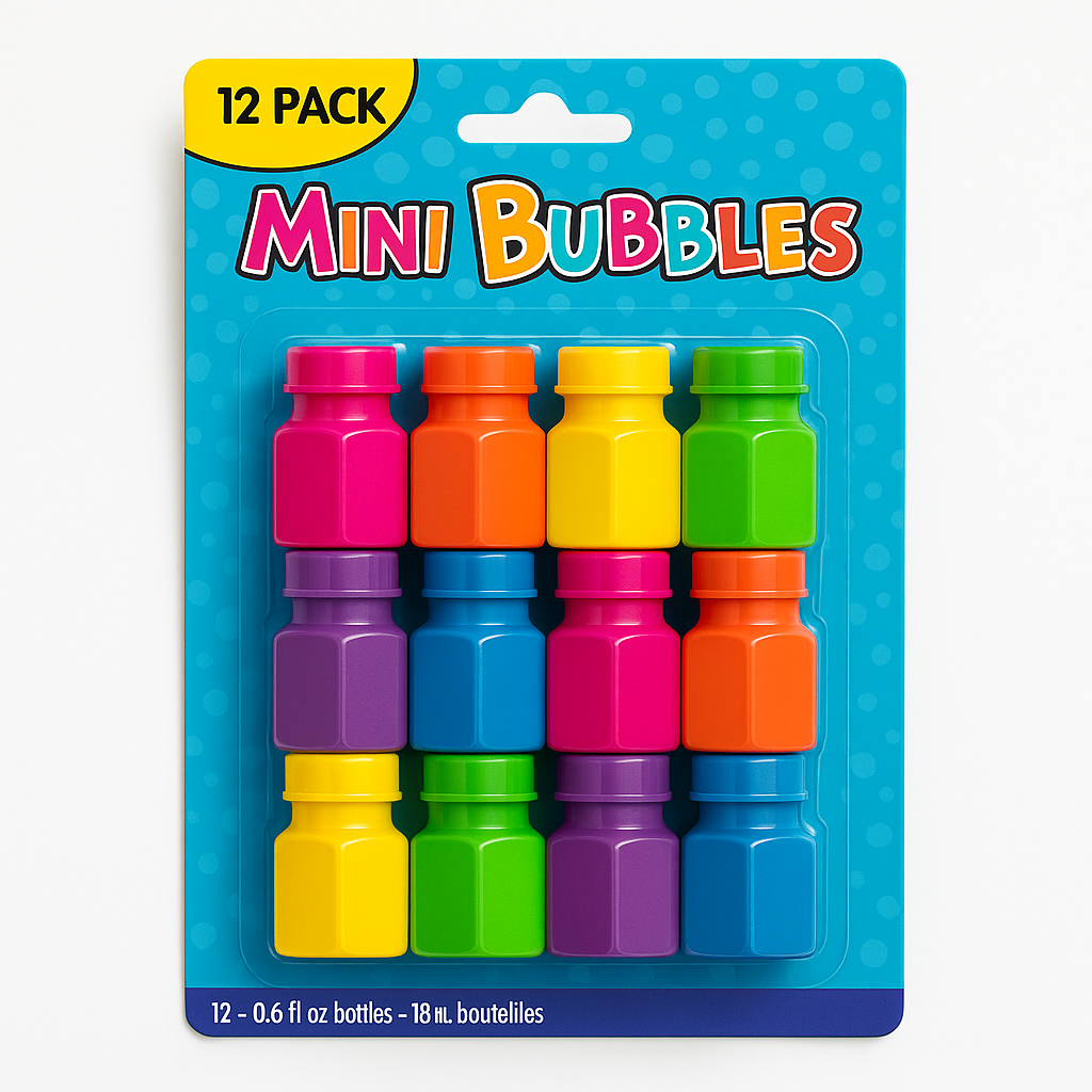 Mini Bubble Party Favor 12-Pack - Colorful Fun for Kids' Parties