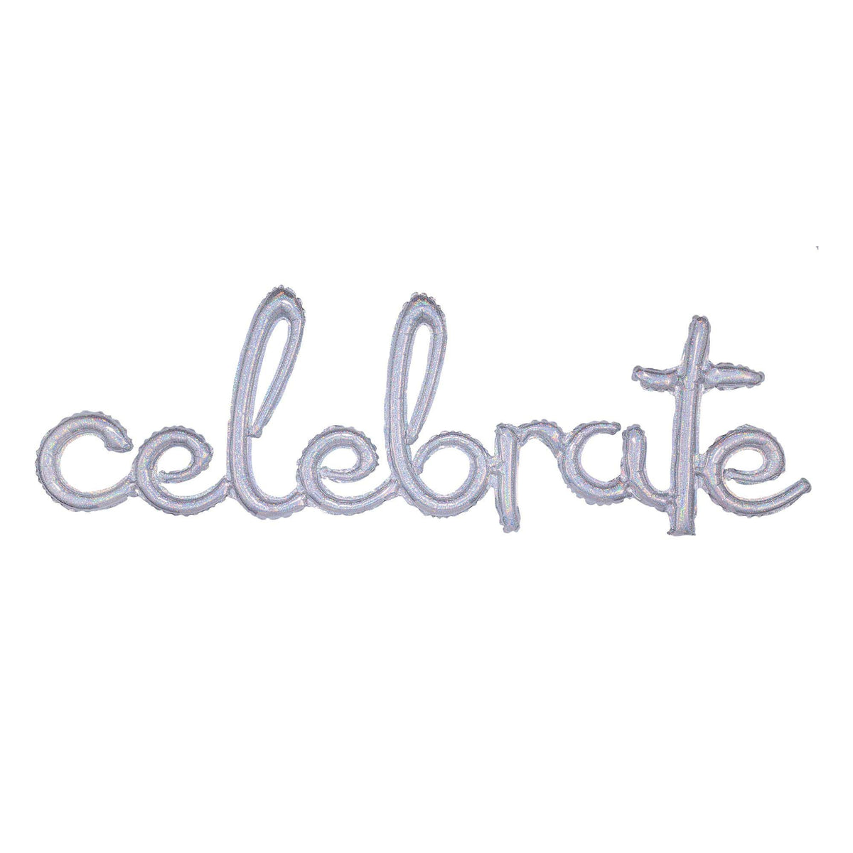 Silver "Celebrate" Script Balloon - Holographic Foil Air-Filled
