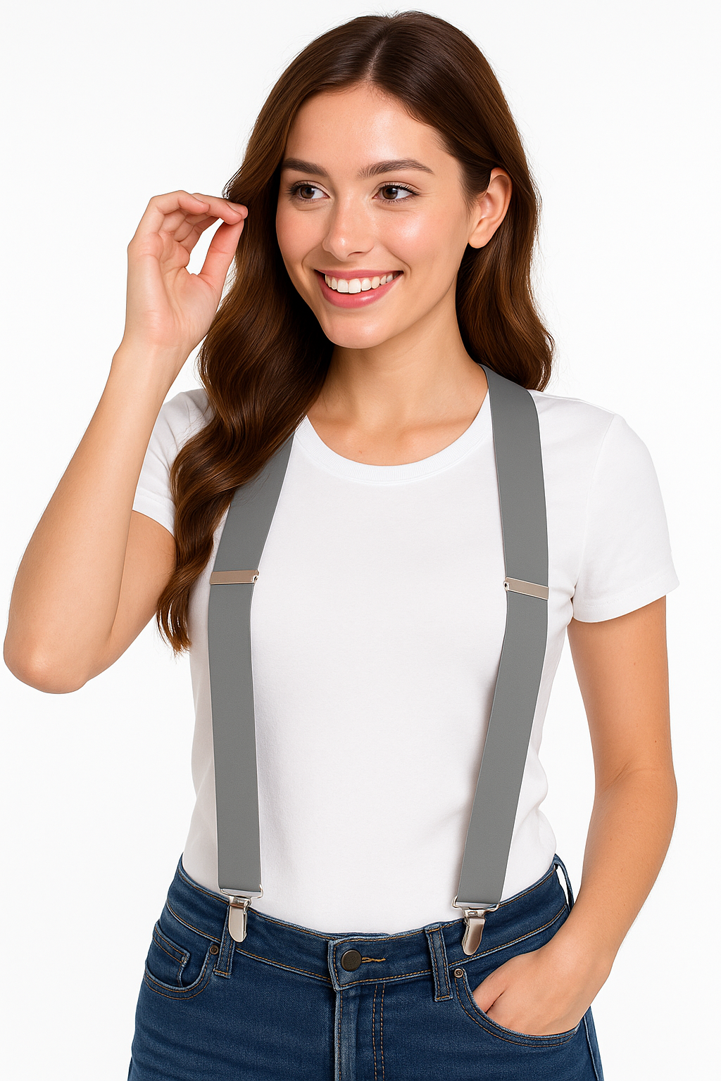 Silver Adjustable Y-Back Suspenders - Versatile Costume Accessory