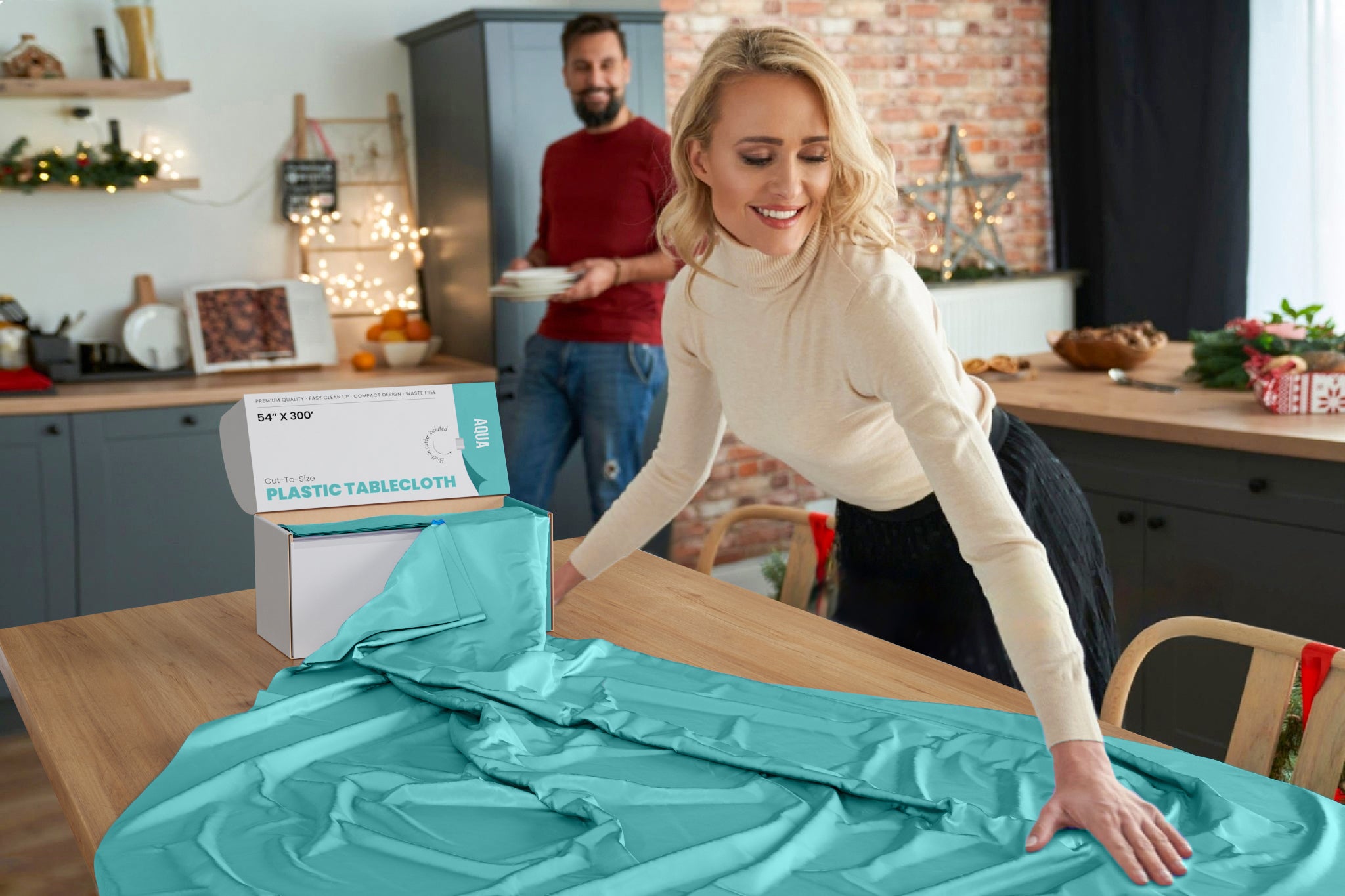 54 in. x 300 Ft. Cut To Size Table Roll  | Aqua | Case of 4