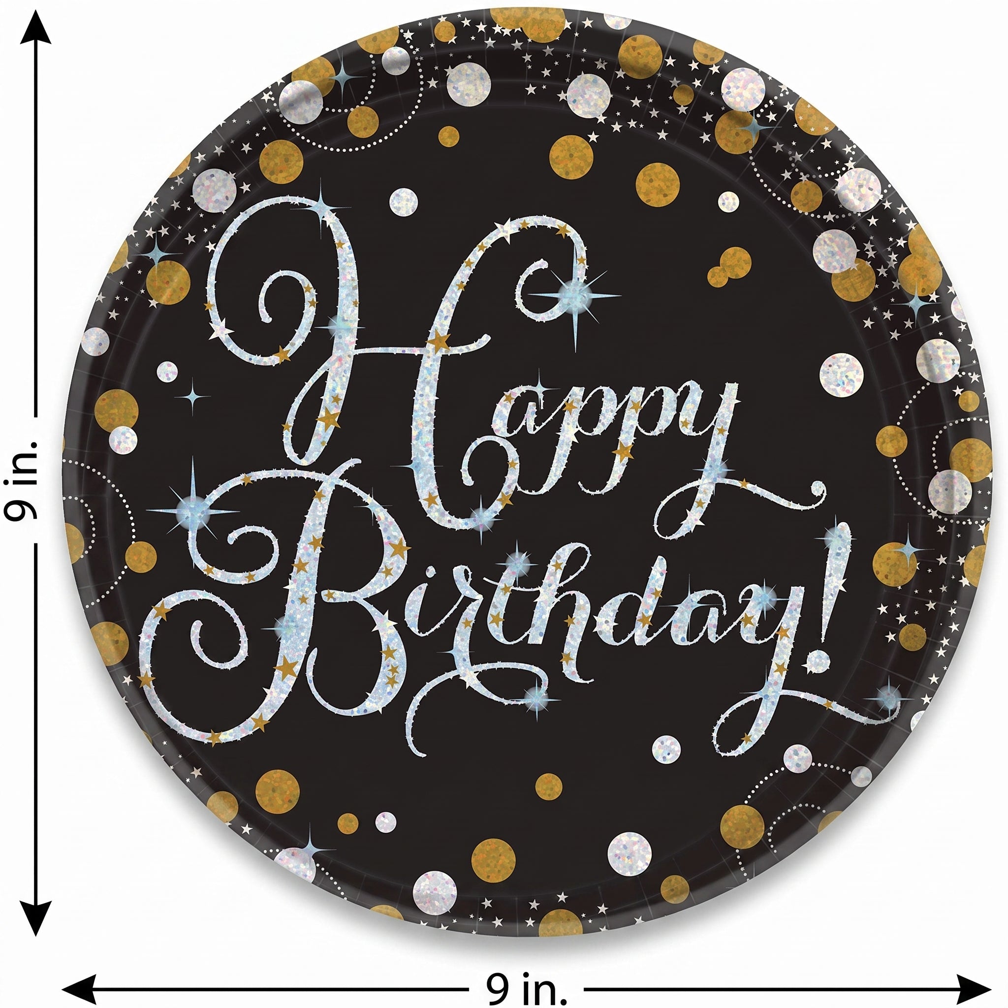 Sparkling Celebration Prismatic Birthday Plates, 9" Round, 8-Pack