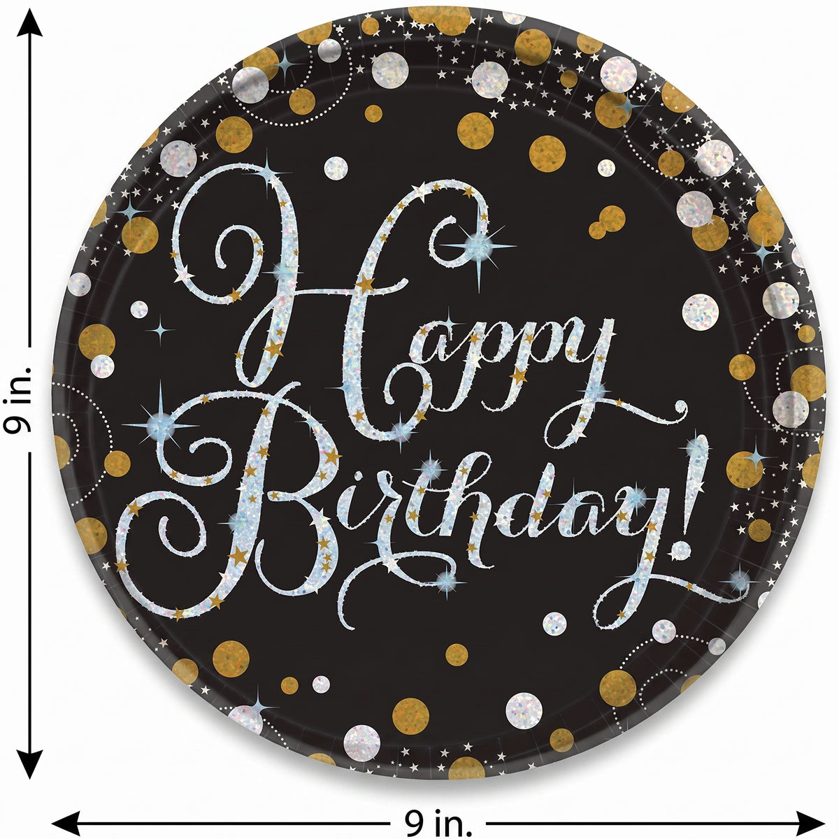 Sparkling Celebration Prismatic Birthday Plates, 9" Round, 8-Pack