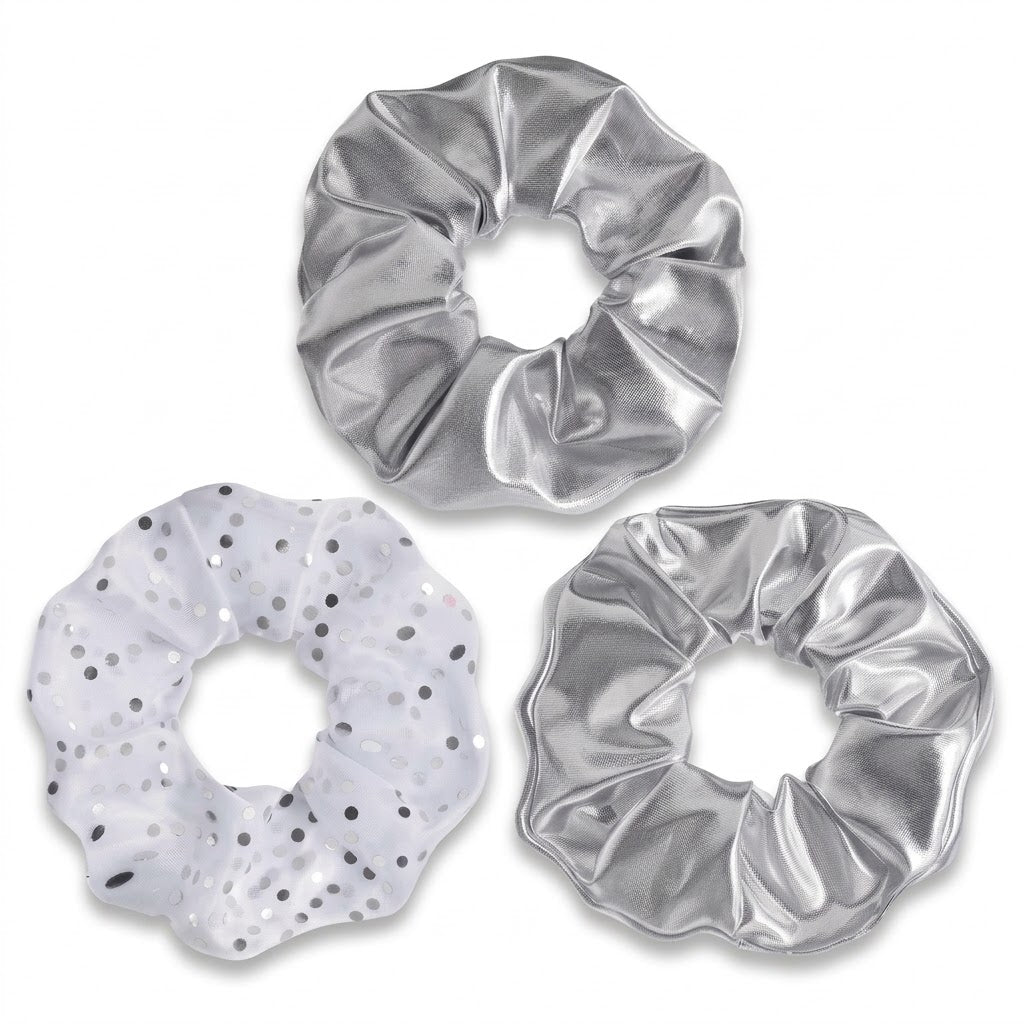 Silver Hair Scrunchies - 3 Pack