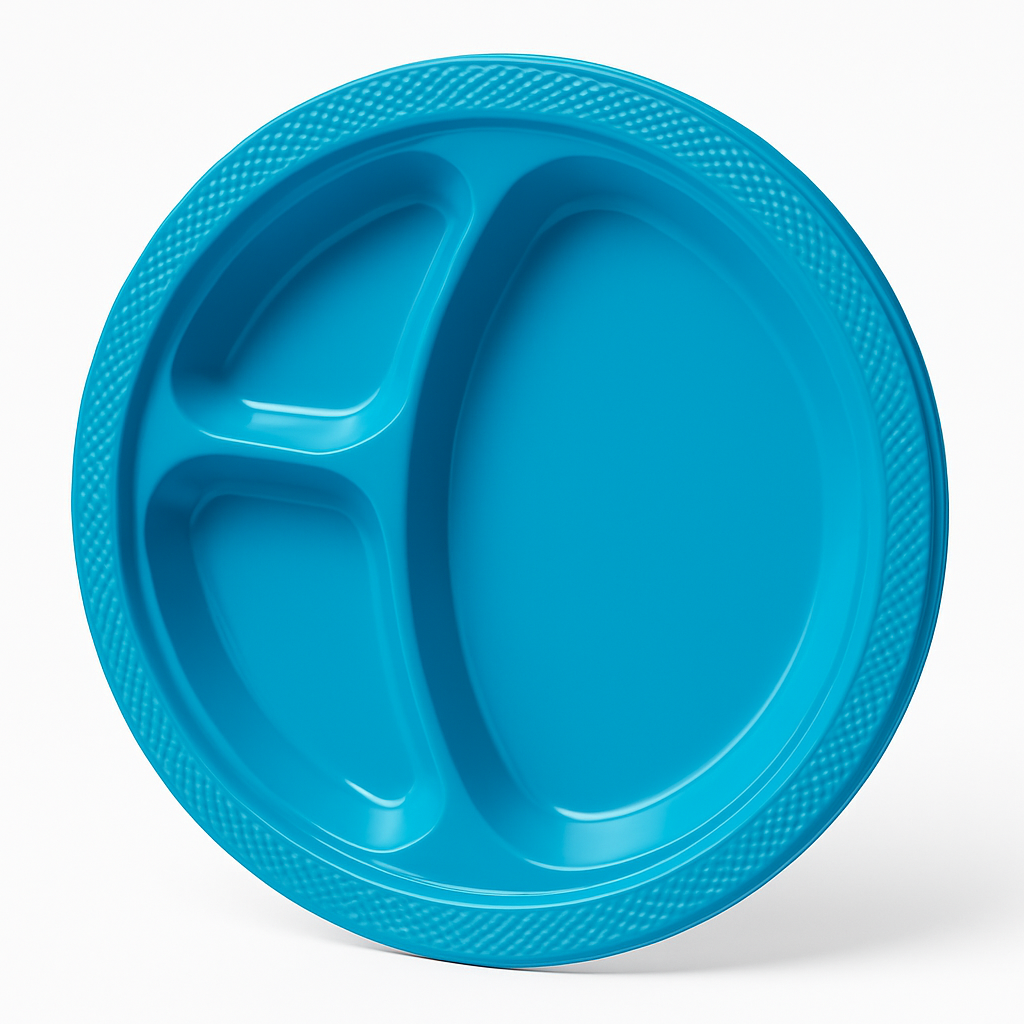 Caribbean Blue Divided Plastic Dinner Plates - 10.25 in. - 20 Count