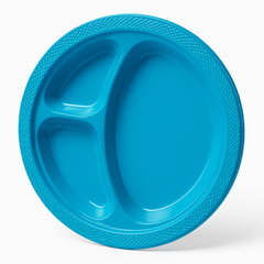 Caribbean Blue Divided Plastic Dinner Plates - 10.25 in. - 20 Count