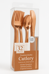 Premium Rose Gold Plastic Cutlery Set - 32 Count