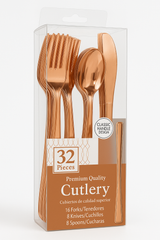 Premium Rose Gold Plastic Cutlery Set - 32 Count
