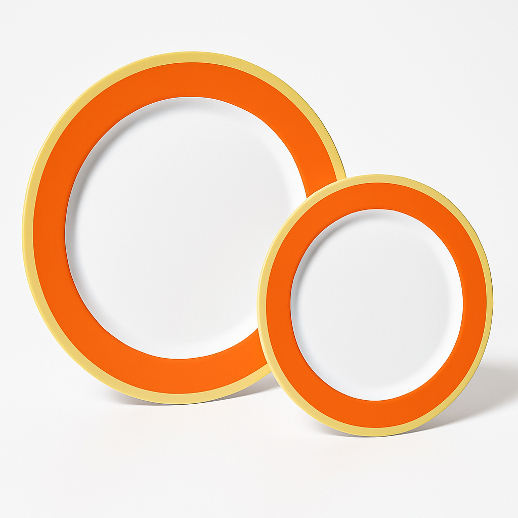 Premium Orange Bordered Plastic Plates - Set of Two - 7.5 in. and 10.25 in.