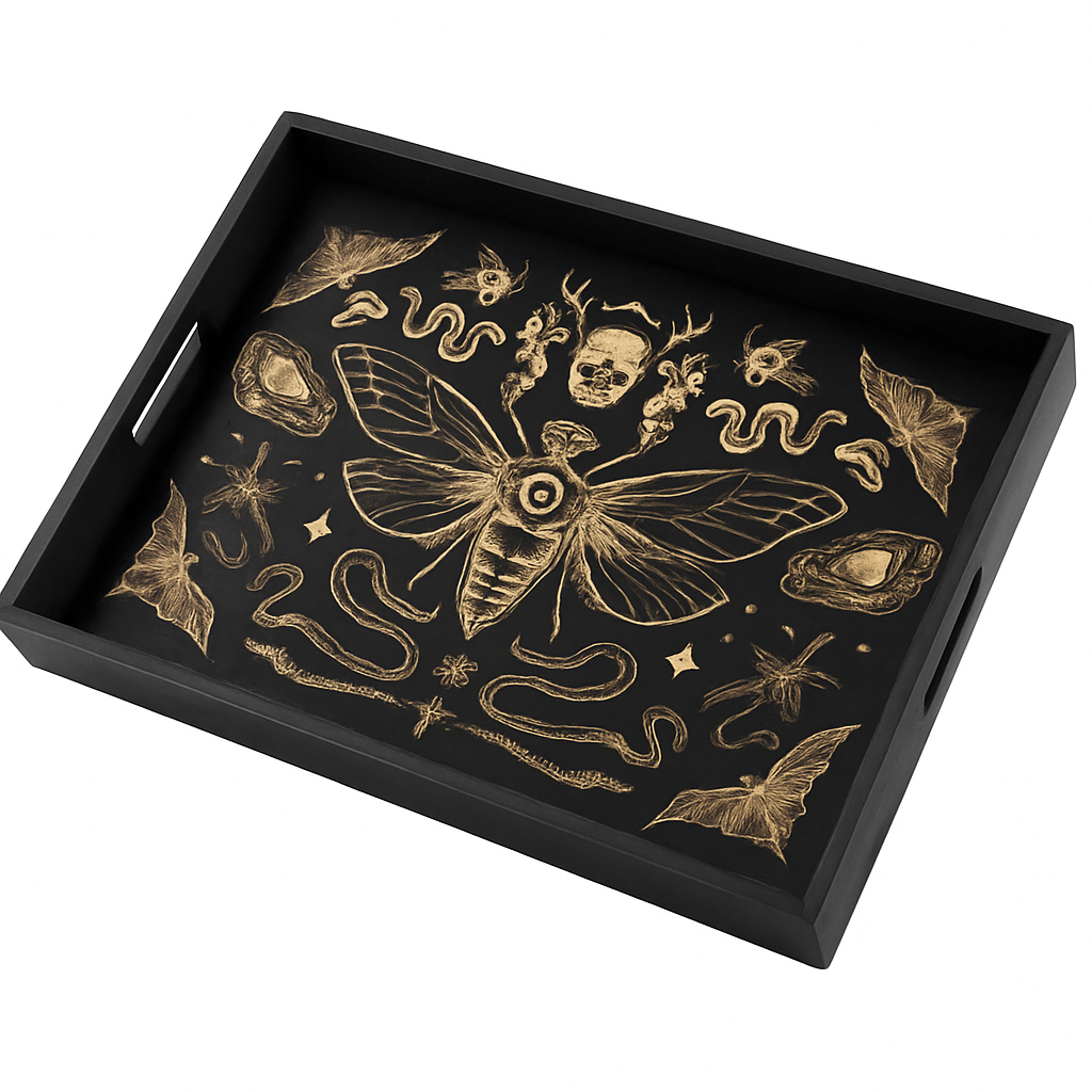 Dark Academia Halloween Wood Serving Tray