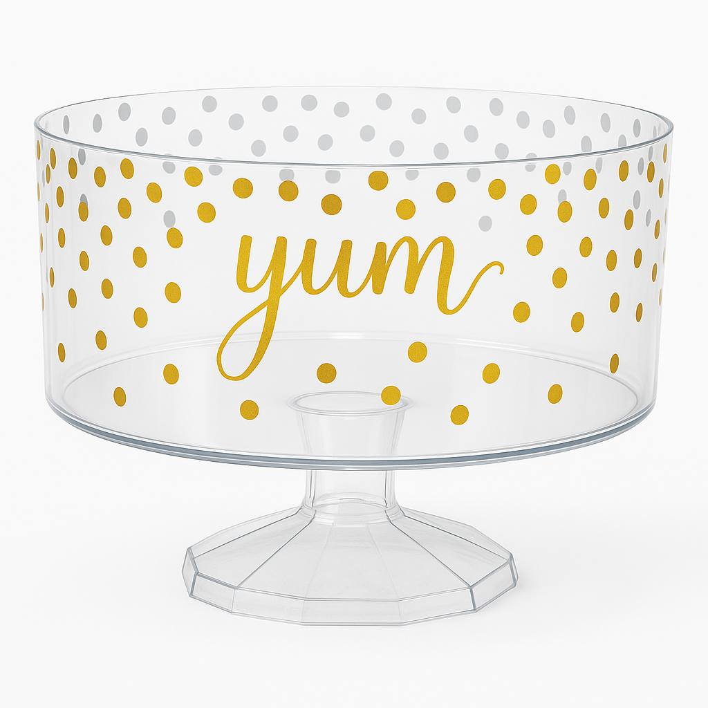 Elegant Gold Polka Dot "Yum" Plastic Trifle Container