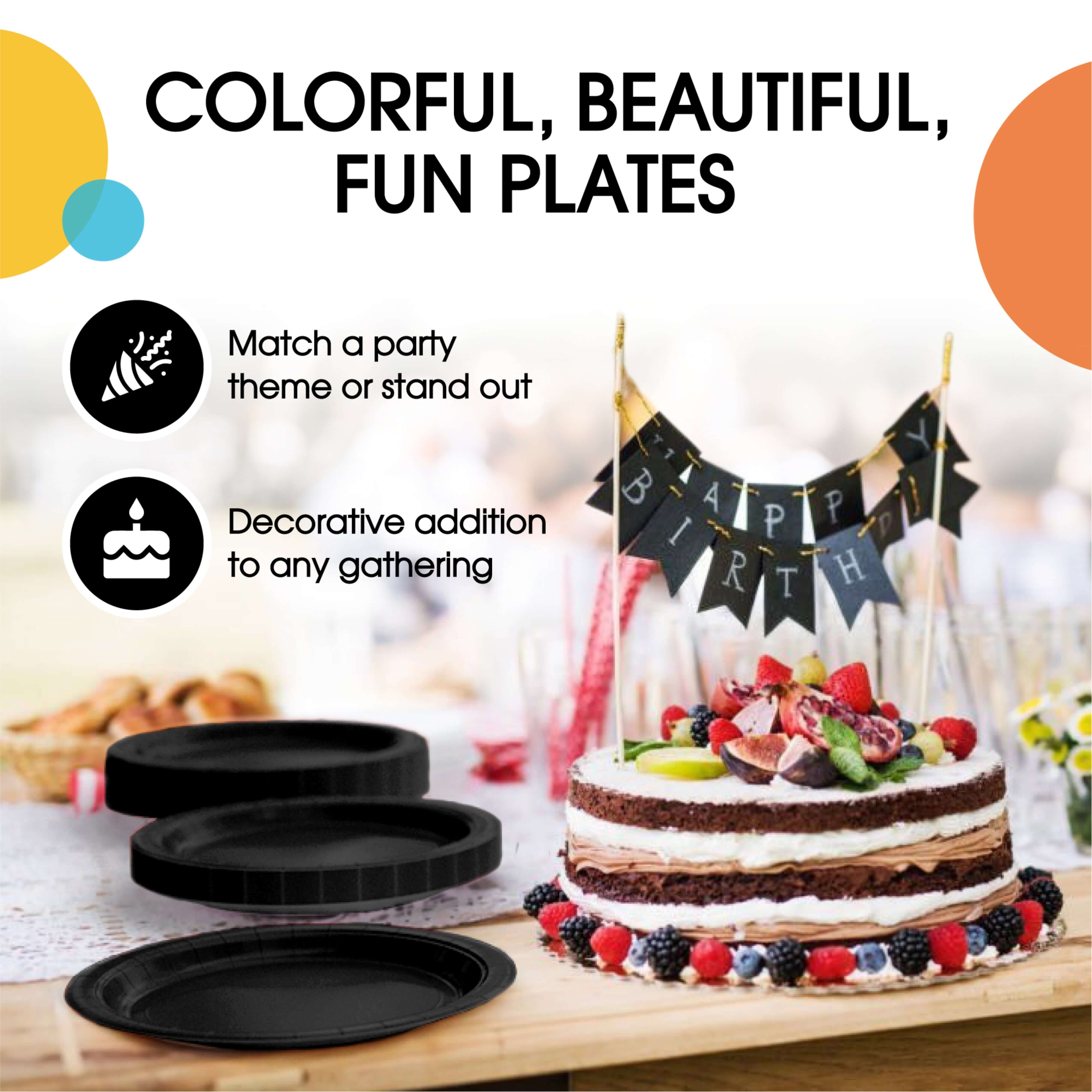 7 In. Black Paper Plates - 50 Ct.
