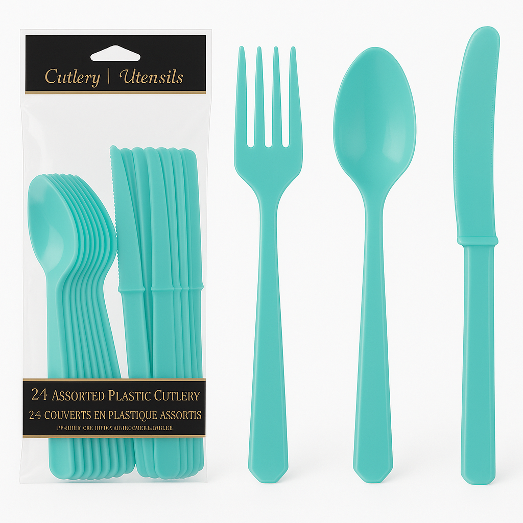 Assorted Plastic Cutlery Set in Egg Blue
