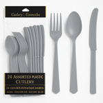 Silver Assorted Plastic Cutlery Set - 7.5 in. - 24 Pack
