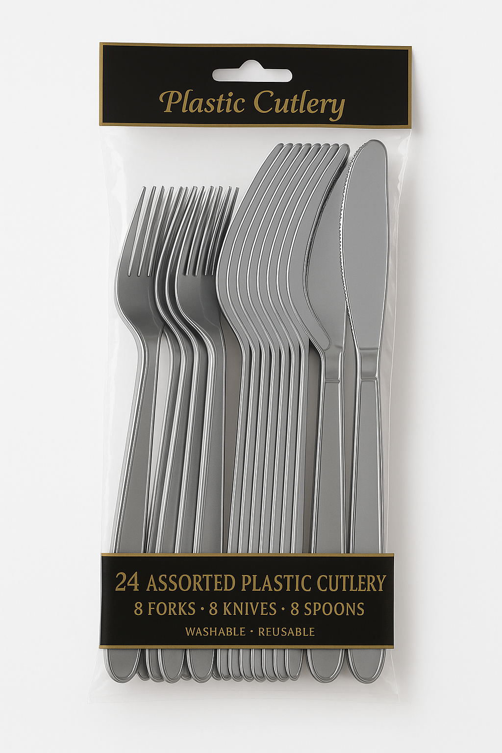 Silver Assorted Plastic Cutlery Set - 24 Pieces