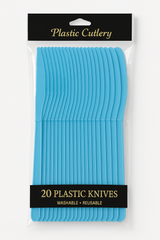Caribbean Blue Plastic Knives - Pack of 20 - 7.5 in.