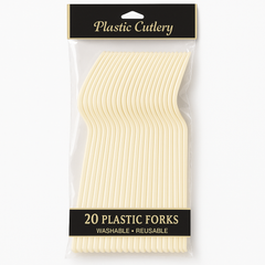 Vanilla Creme Economy Plastic Forks - 7.5 in. - 20 Pack