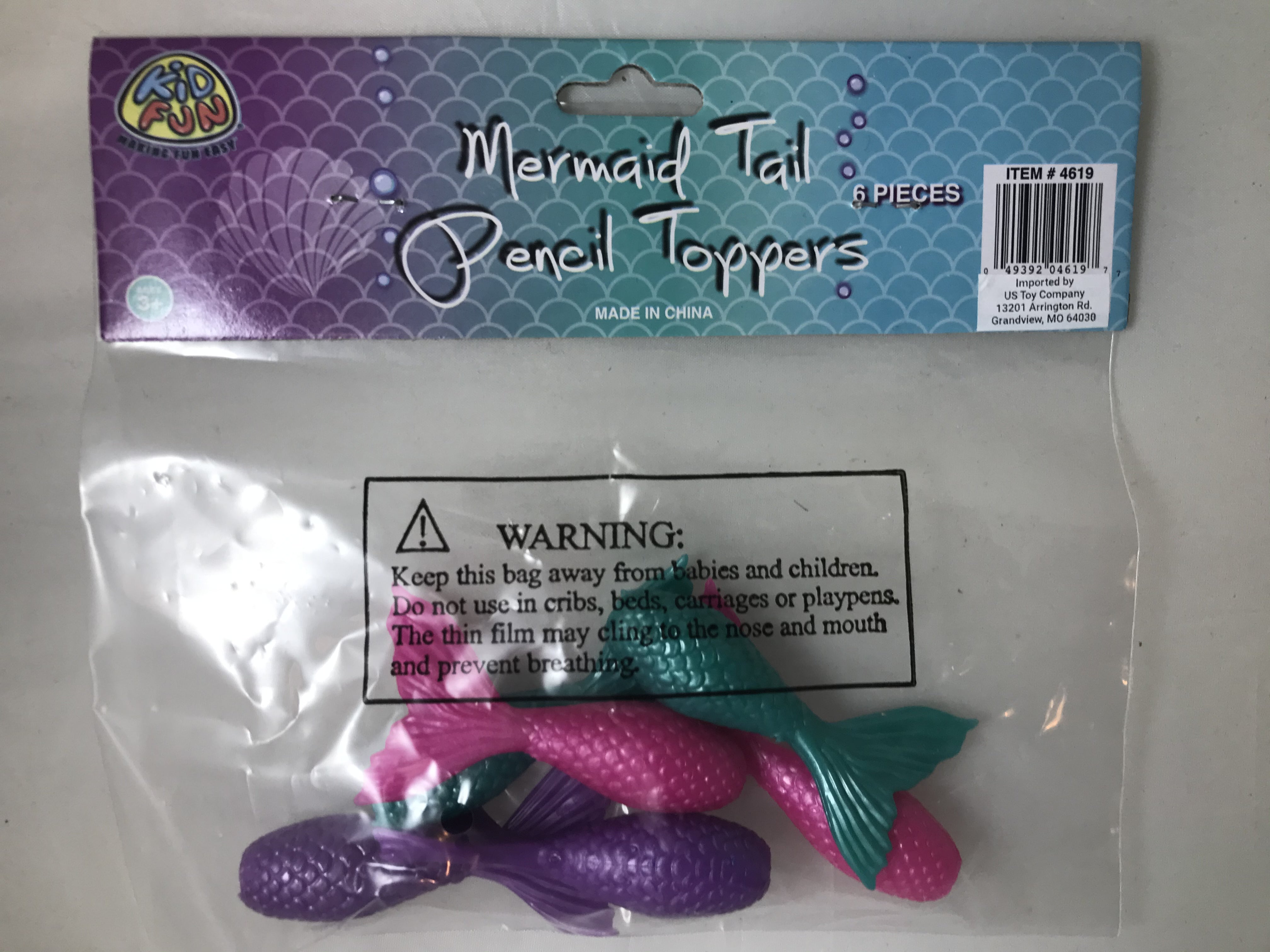 Mermaid Tail Pencil Toppers/6 Per Pkg - 6 Count