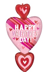 Hearts & Stripes Valentine's Day Stacked Super Shape Foil Balloon