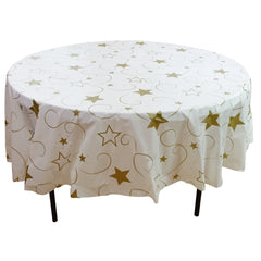 84" Round Gold Star Printed Table Cover