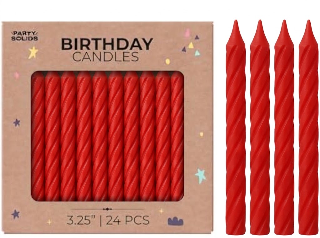 Red Glitter Spiral Birthday Candles - 24 Pack