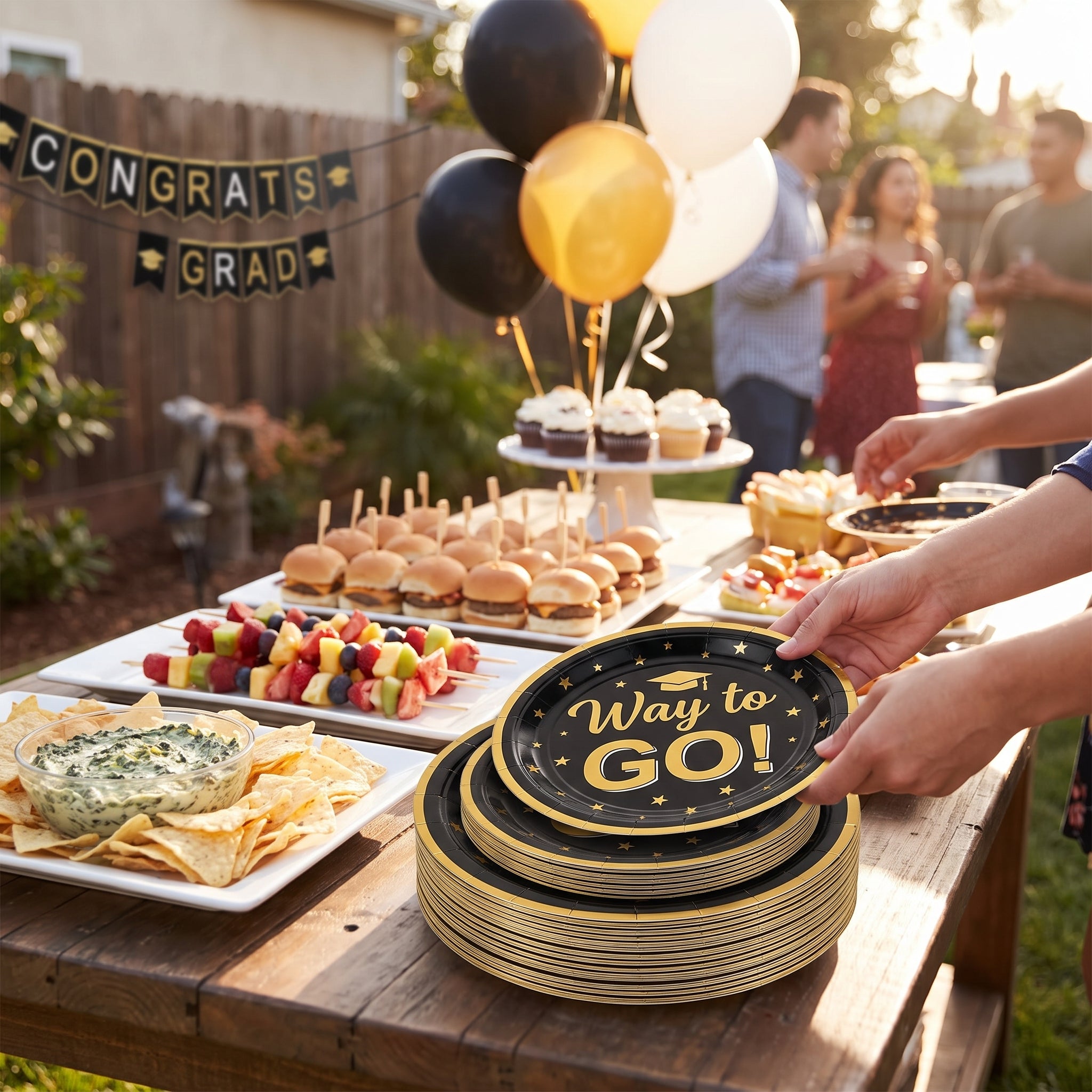 "Way to Go!" Graduation Round Coupe Platter - Black & Gold