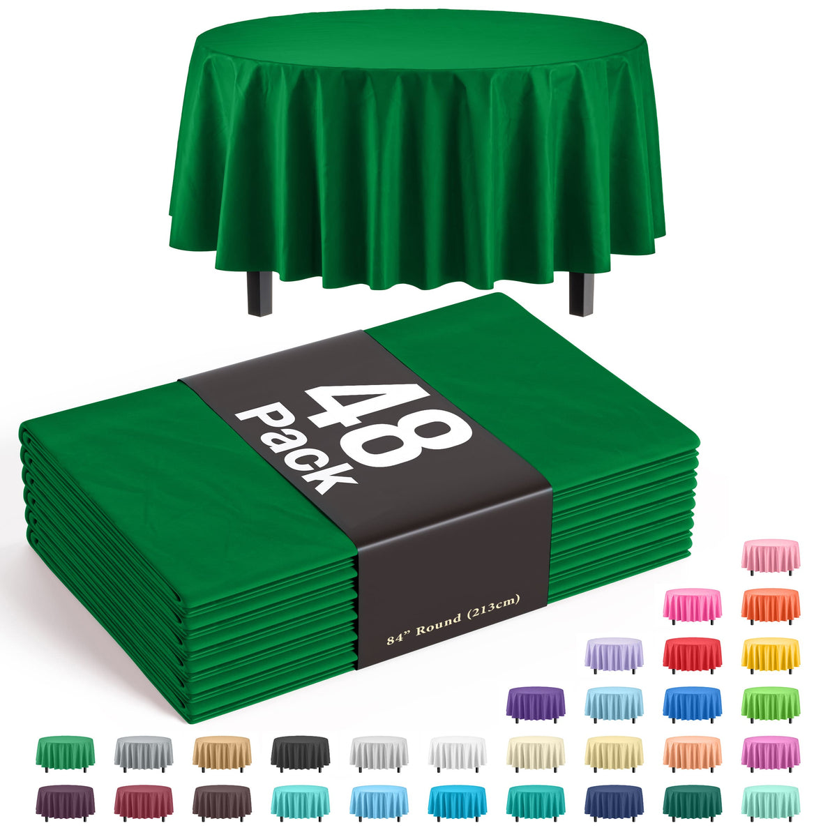 Emerald Green Round Plastic Table Cover | Case of 48