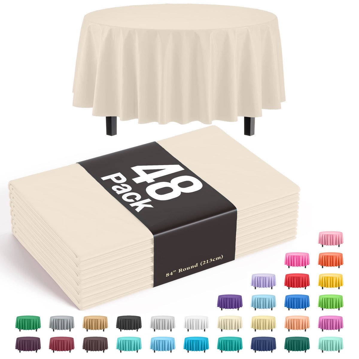 Round Ivory Plastic Table Cover | Case of 48