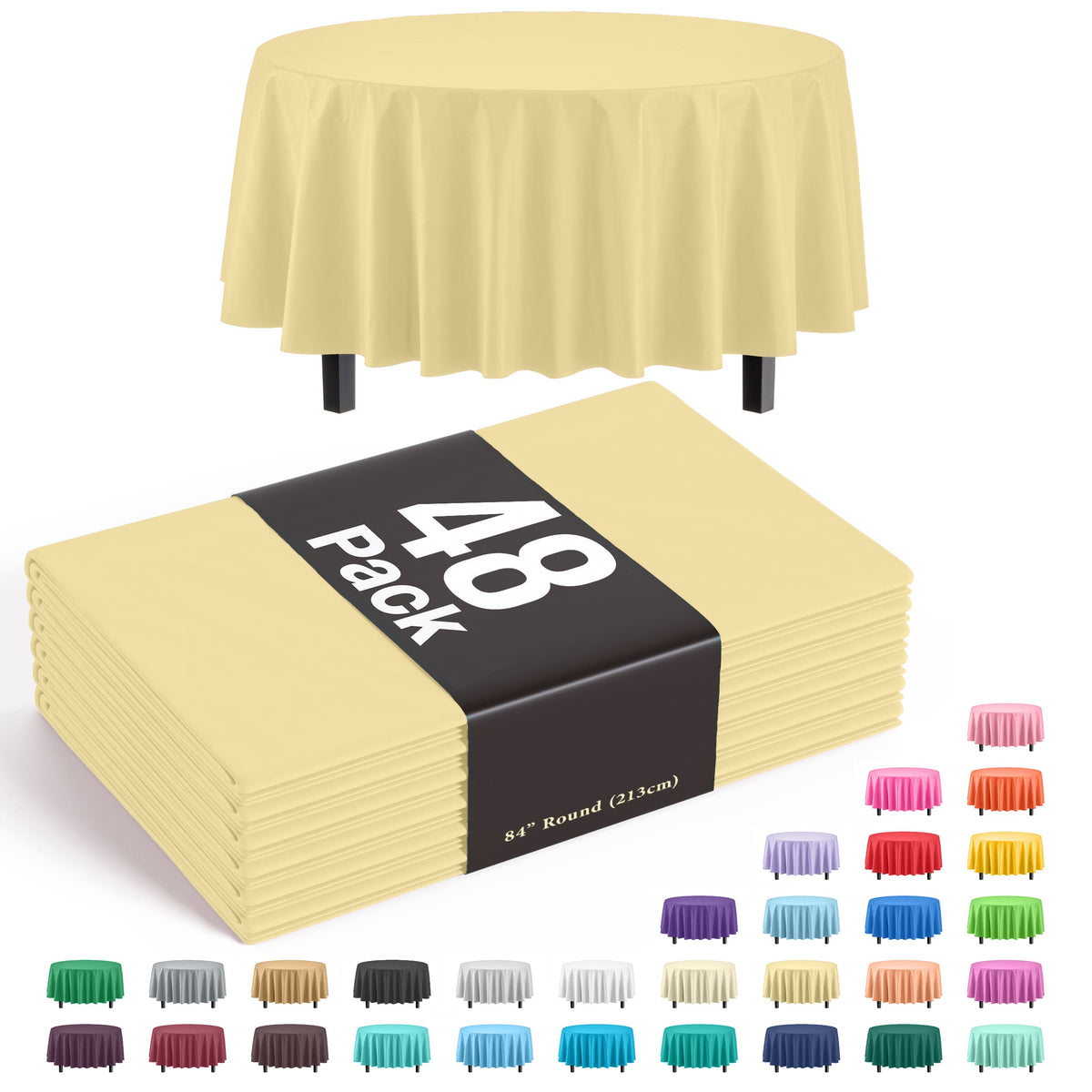 Round Light Yellow Plastic Table Cover | Case of 48