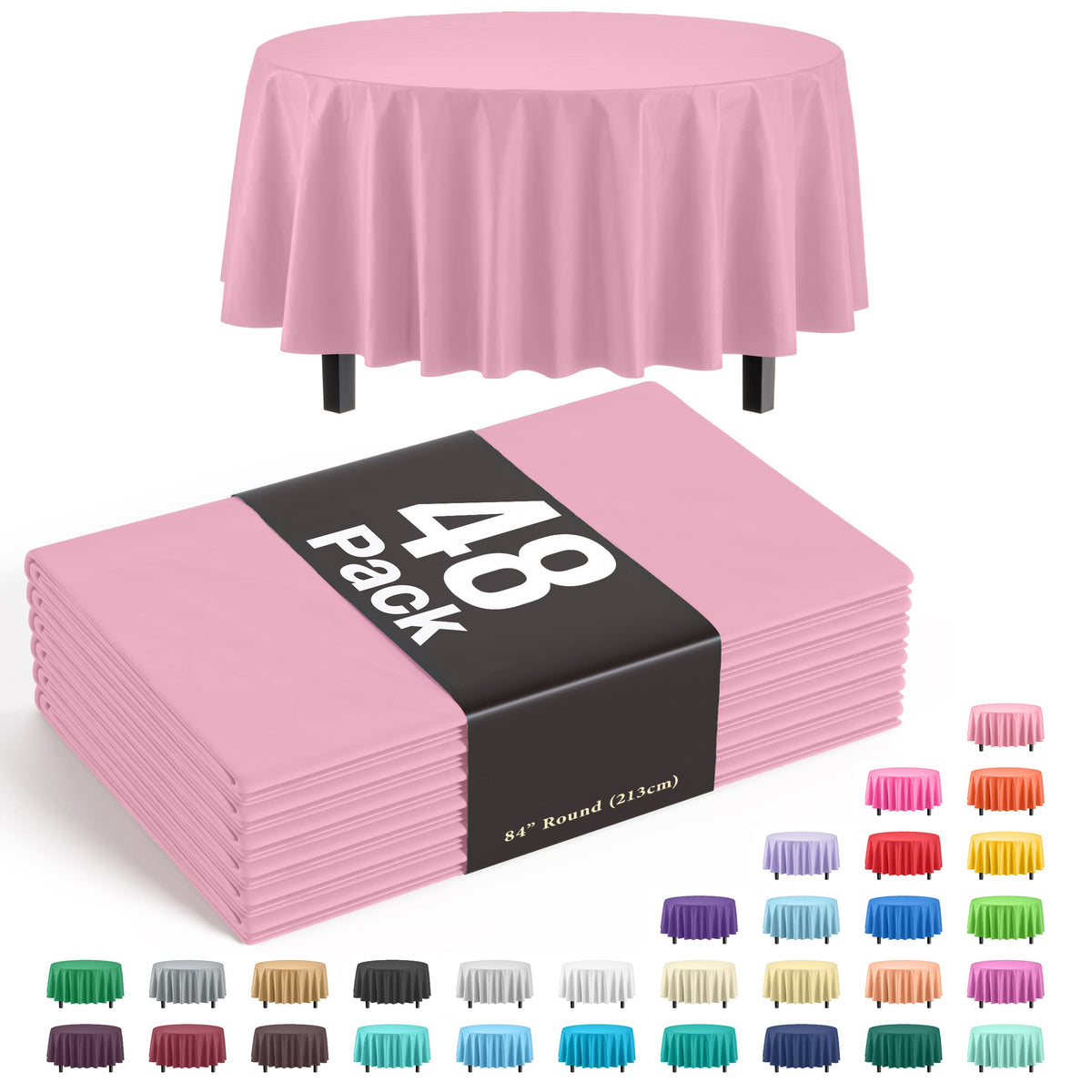 Round Pink Plastic Table Cover | Case of 48