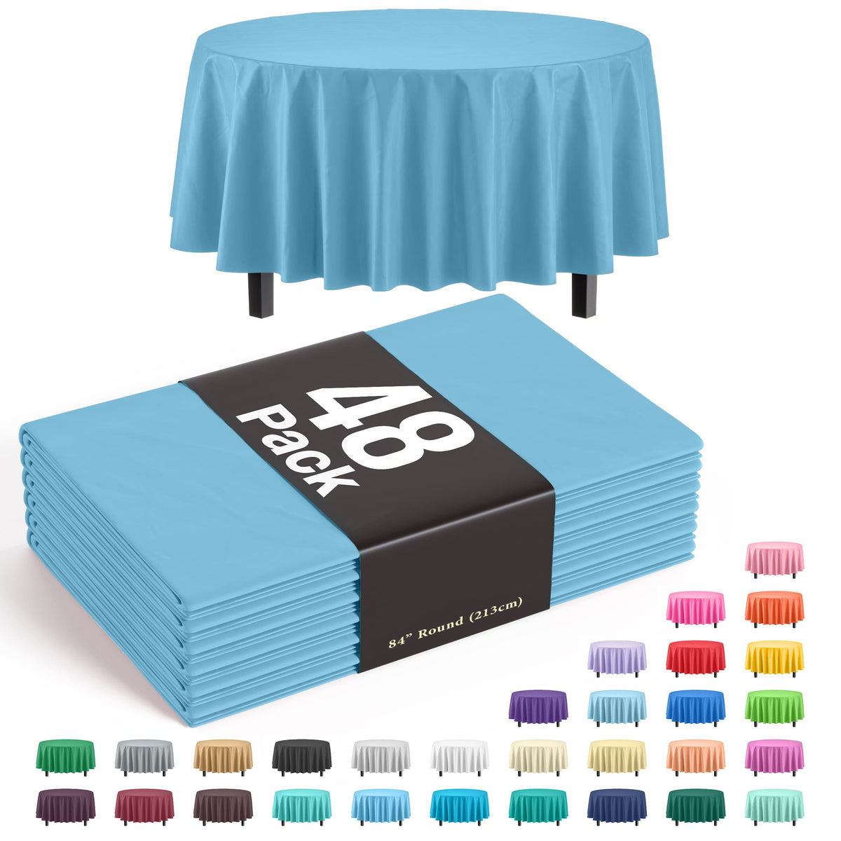 Round Sky Blue Plastic Table Cover | Case of 48