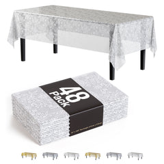 White Floral Plastic Table Cover | Case of 48 | 54 in. x 108 in.