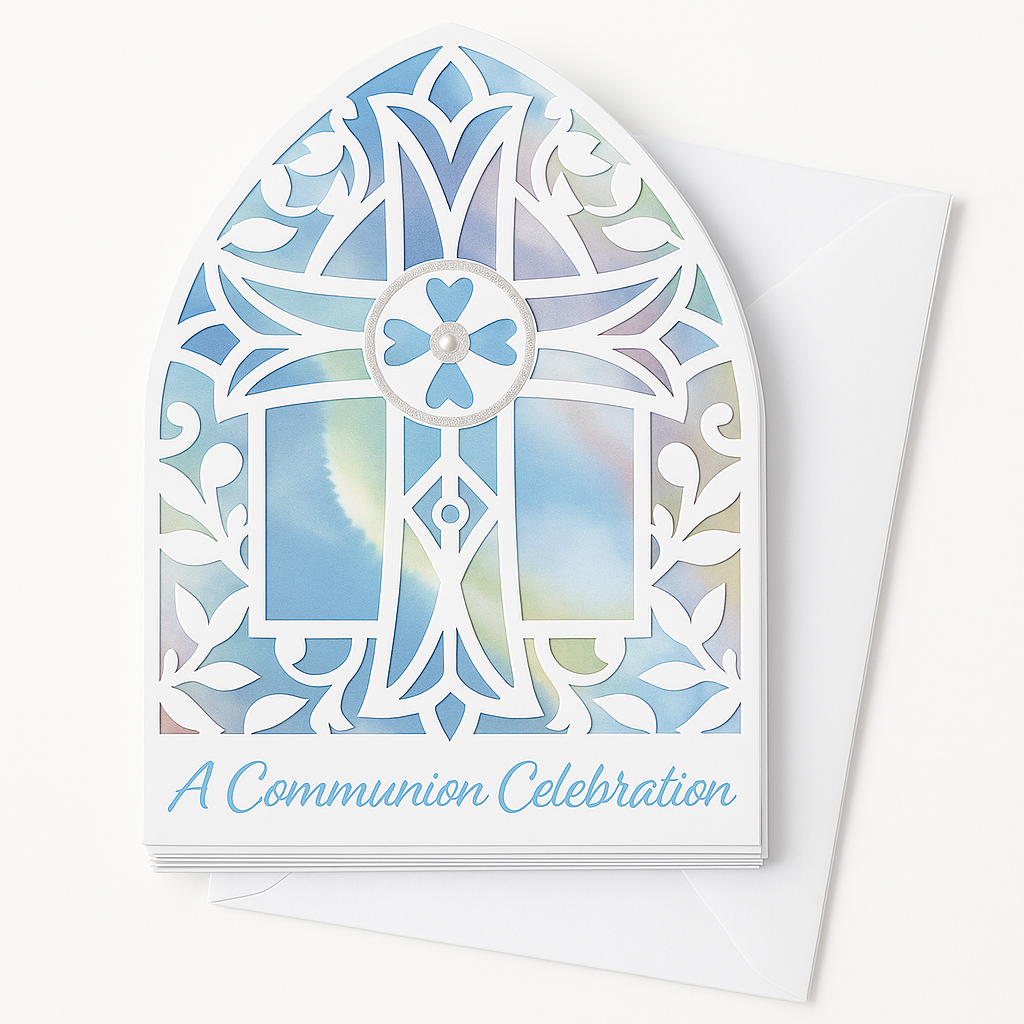 "A Communion Celebration" Cross Invitations with Envelopes - 8 Pack