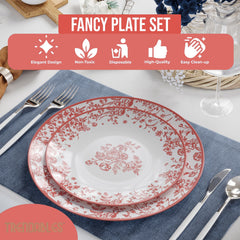 8 In. Toile Design Plastic Plates | 10 Count