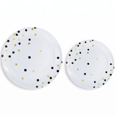 Black Polka Dot Plastic Premium Plate Multipack, 20 Pieces