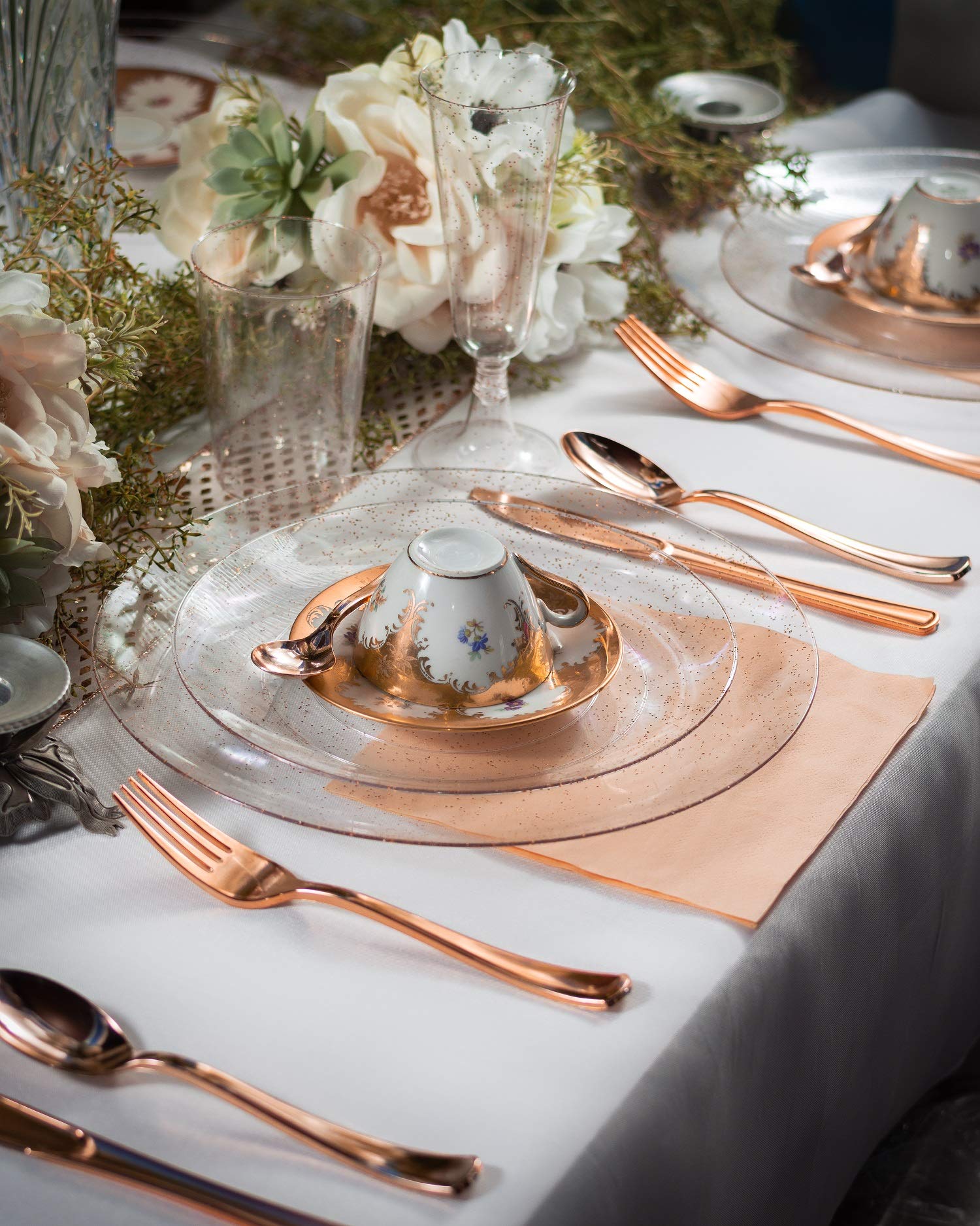 5 Oz. Rose Gold Sparkle Plastic Flute Glasses | 12 Count