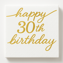 Golden Age "Happy 30th Birthday" Beverage Napkins, Gold/White, 16-Pack - 5 In. X 5 In.
