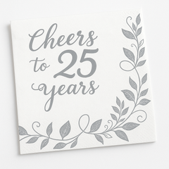 "Cheers to 25 Years" Silver Anniversary Beverage Napkins - 16 Pack - 5 In. X 5 In.