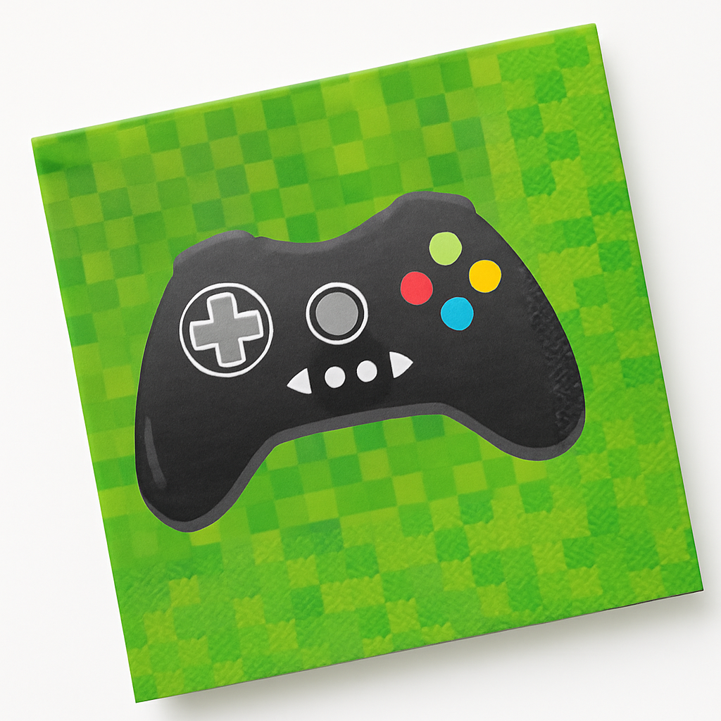 Level Up Birthday Party Beverage Napkins - Game Controller Design, 16-Pack - 5 In. X 5 In.