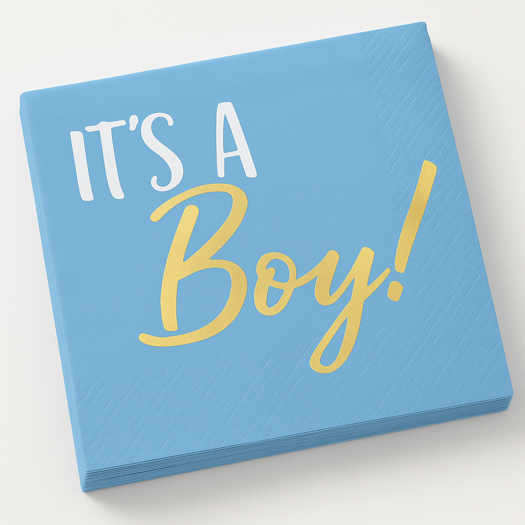 Blue & Gold "It's a Boy" Beverage Napkins - 16 Pack - 5 In. X 5 In.