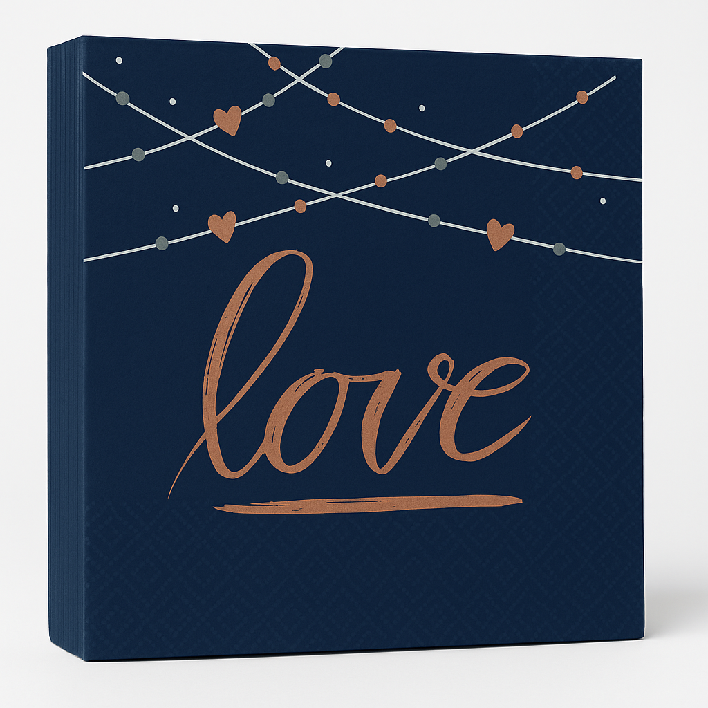 Navy Love Wedding Beverage Napkins - 16 Pack