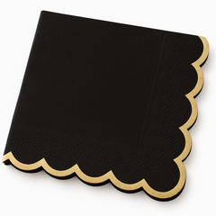 Sophisticated Black Lunch Napkins with Gold Scalloped Edge - 6.5 In. X 6.5 In.