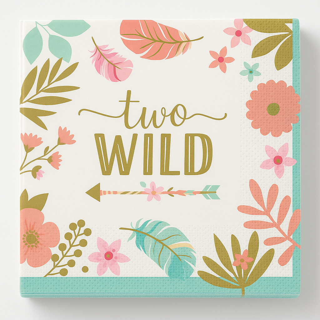 Boho Girl 2nd Birthday Party Napkins - "Two Wild" Gold Design, Pack of 16