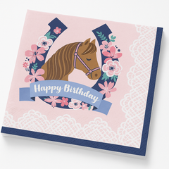 Saddle Up Horse Birthday Lunch Napkins - Pink, 16-Pack - 6.5 In. X 6.5 In.