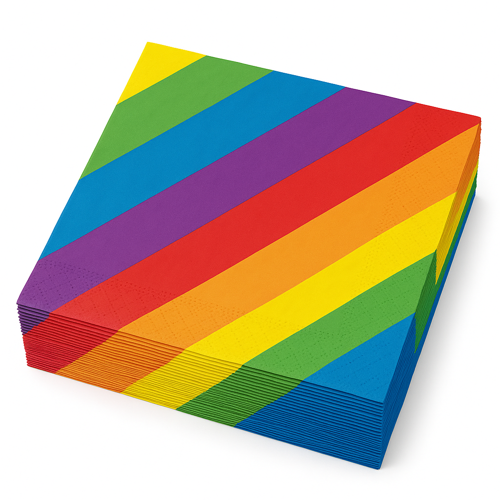 Rainbow Striped Lunch Napkins - 16 Pack - 6.5 In. X 6.5 In.