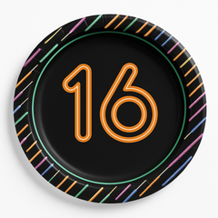 Neon Light 16th Birthday Paper Plates - 7" Round