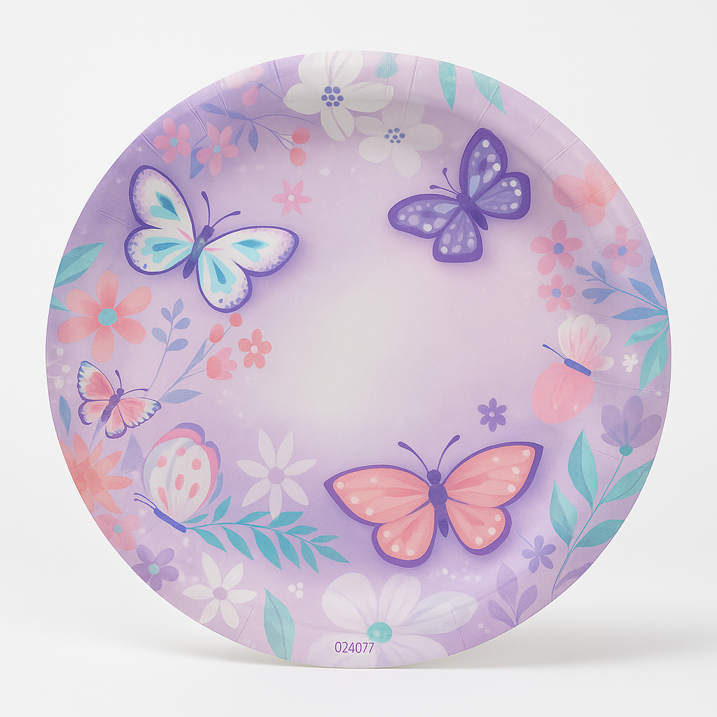 Butterfly Flutter 9" Round Paper Plates - 8 Pack