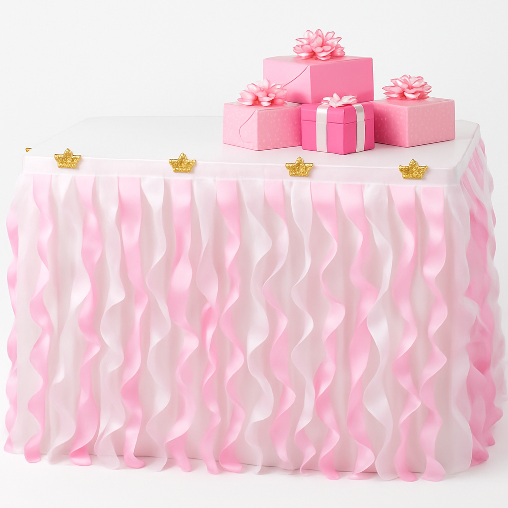 Disney Princess Fabric Table Skirt with Pink Ruffles