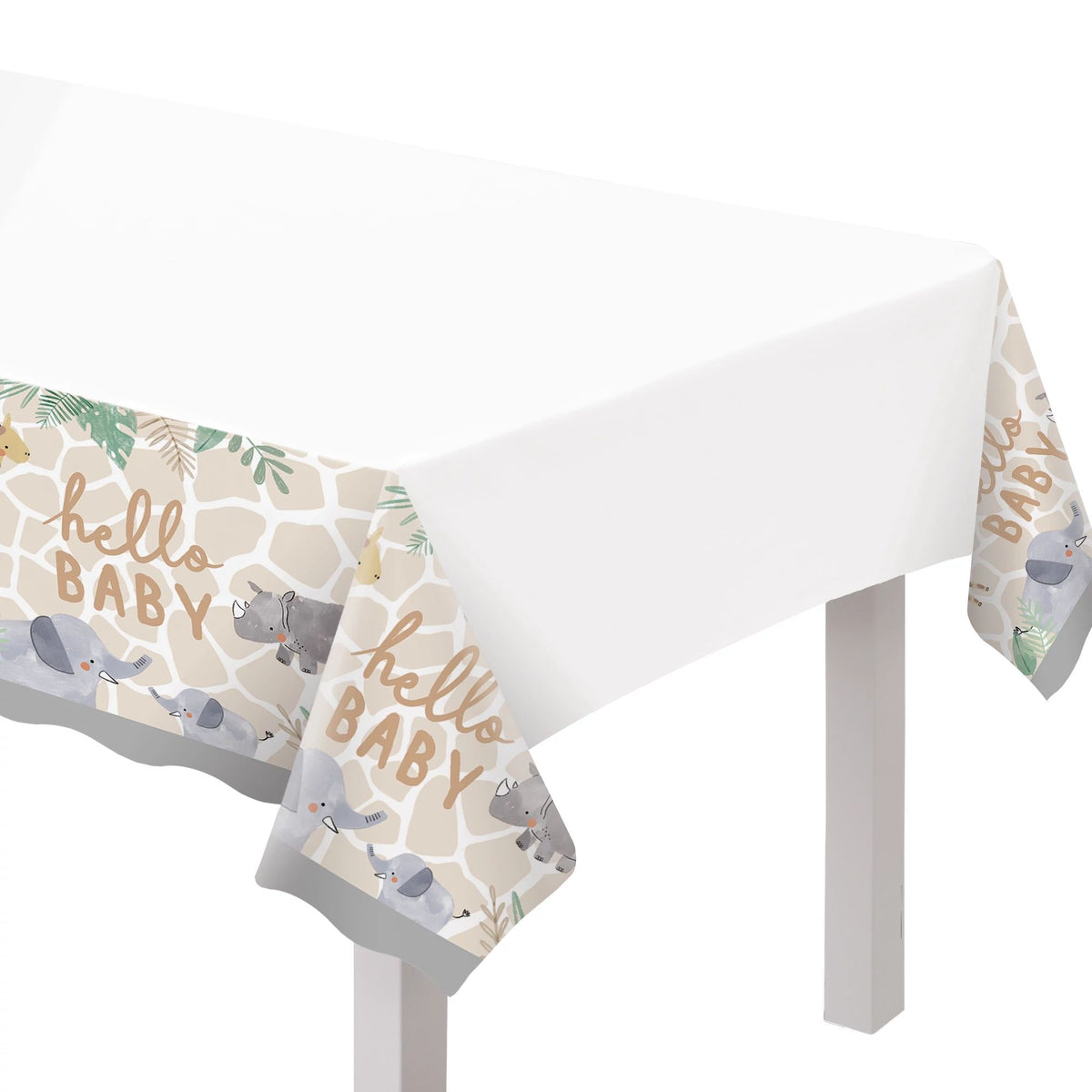 Soft Jungle "Hello Baby" Plastic Table Cover for Baby Showers