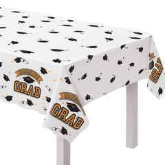 True to Your School "Congrats Grad" Orange Plastic Table Cover, 54x84-in